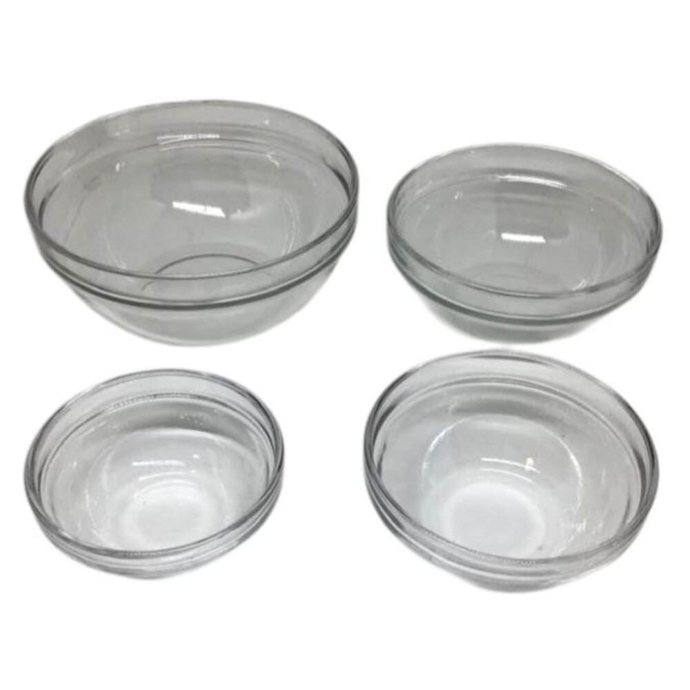 Arcoroc Nesting Glass Clear Bowls Four Sizes Prep Mix Storage Kitchen Vintage